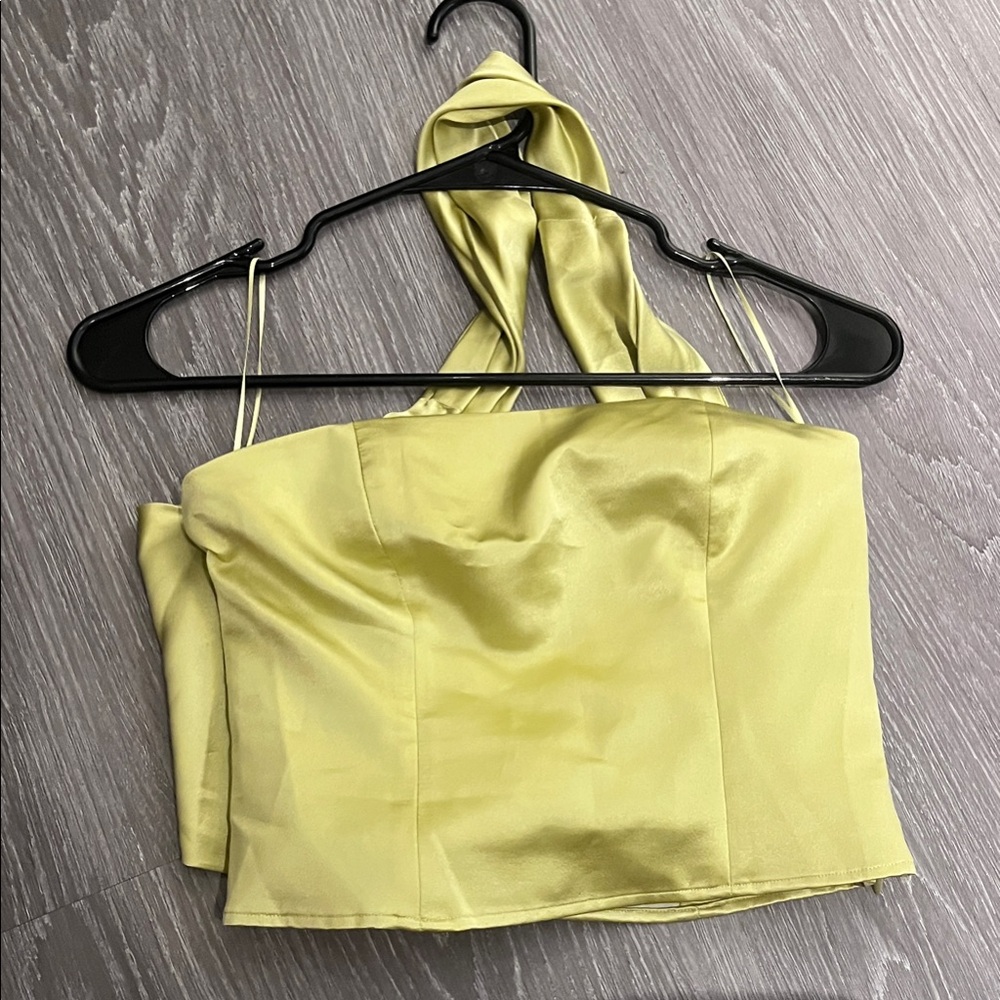 Reformation Chartreuse Silk Scarf Top